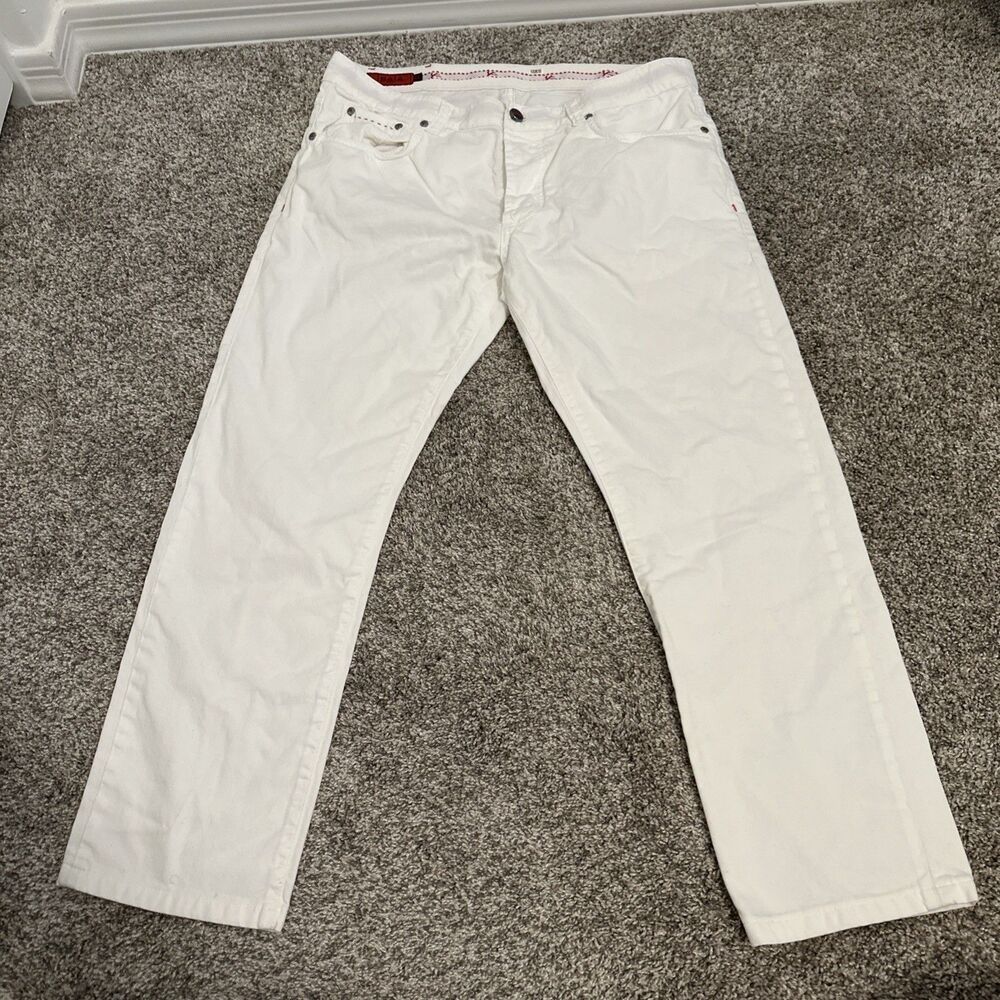 Isaia Napoli White Cotton Blend Men’s Denim Jeans Size 52R Inseam 27 Italy Made